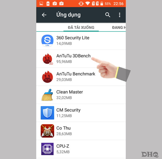Chọn ứng dụng muốn xóa dữ liệu